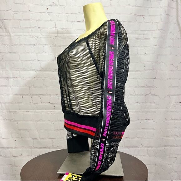 ZUMBA off shoulder mesh top with bright pink piping in Medium, Large & XL - Picture 5 of 7